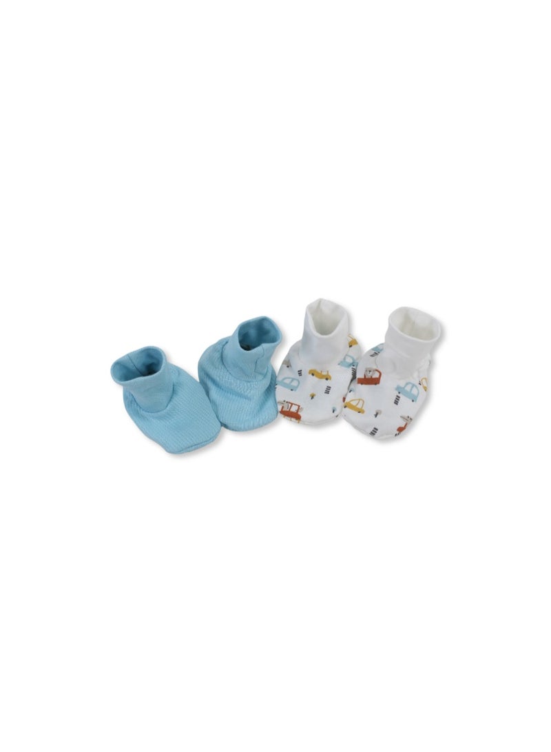 Junior Baby Boys Cotton Footies – Aqua & Off-White with Cars Print - Image 1